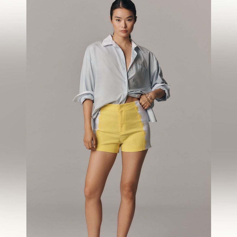 Anthropologie Maeve Surf City Linen Blend Embellished Shorts SZ 14 NWT Boho